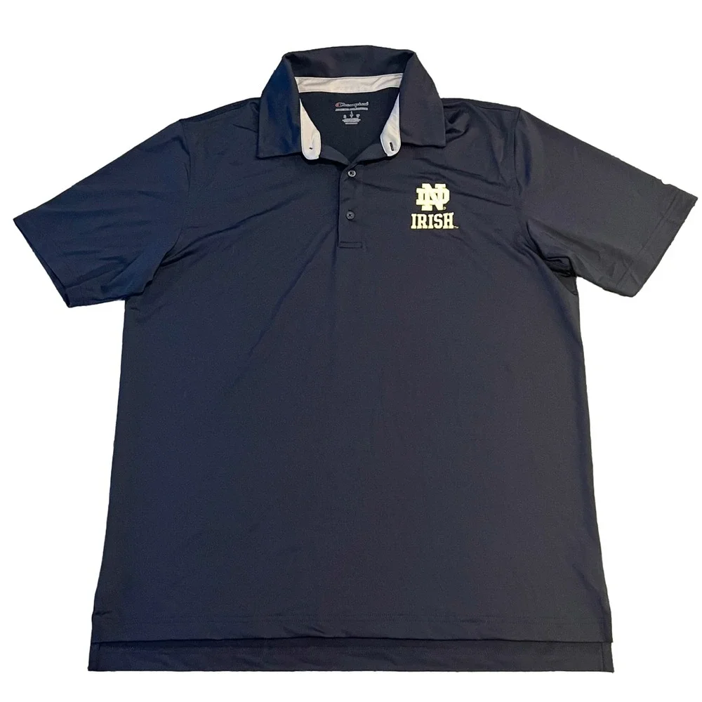 Notre Dame Fighting Irish Champion‎ Polo Shirt Mens L Navy Performance Stretch